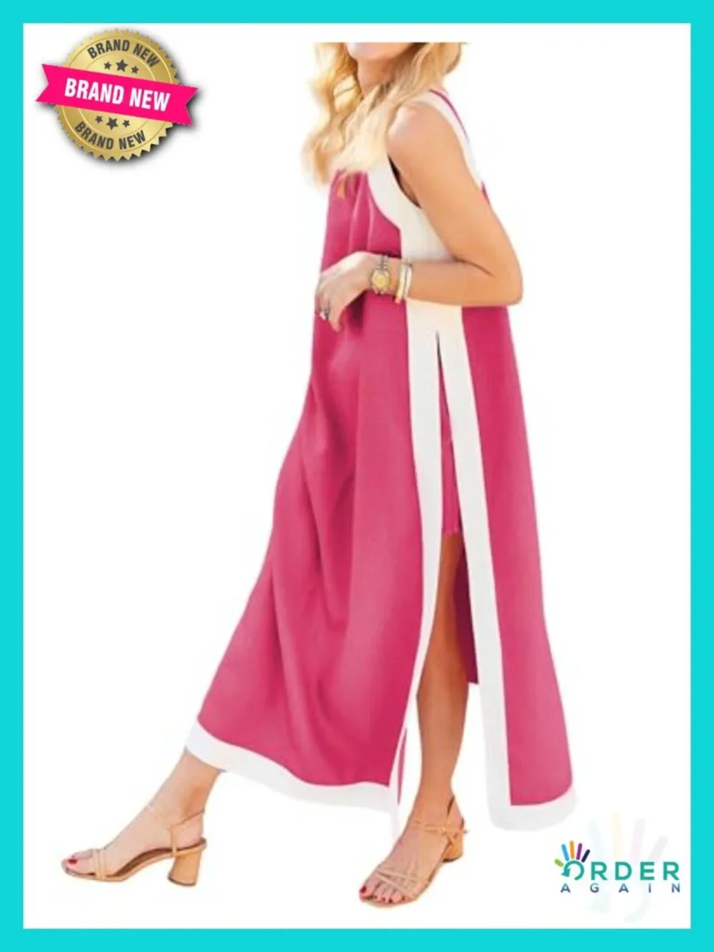Women's 2 Piece Sets Boho Color Block Sleeveless Maxi Dress Matching Shorts